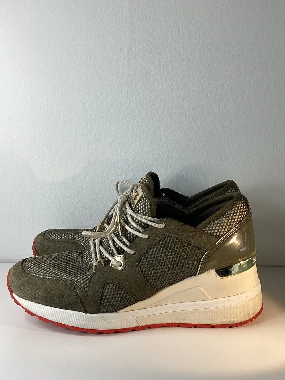 MICHAEL Michael Kors women’s Olive Green Sneakers with Red Soles